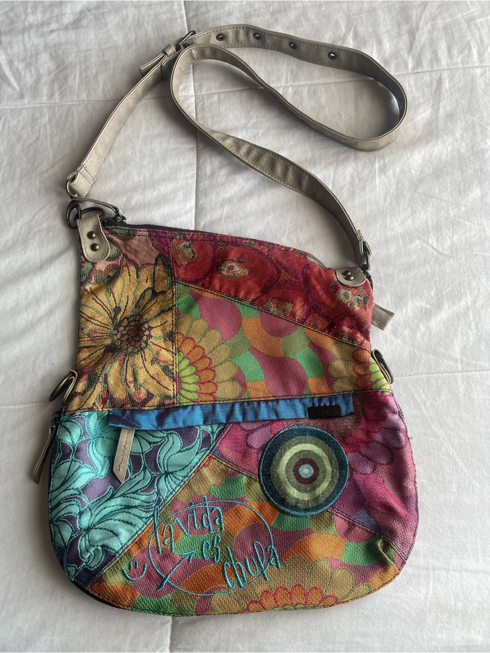Desigual La Vida Es Chula Patchwork Floral Slouchy Crossbody Shoulder Bag Boho